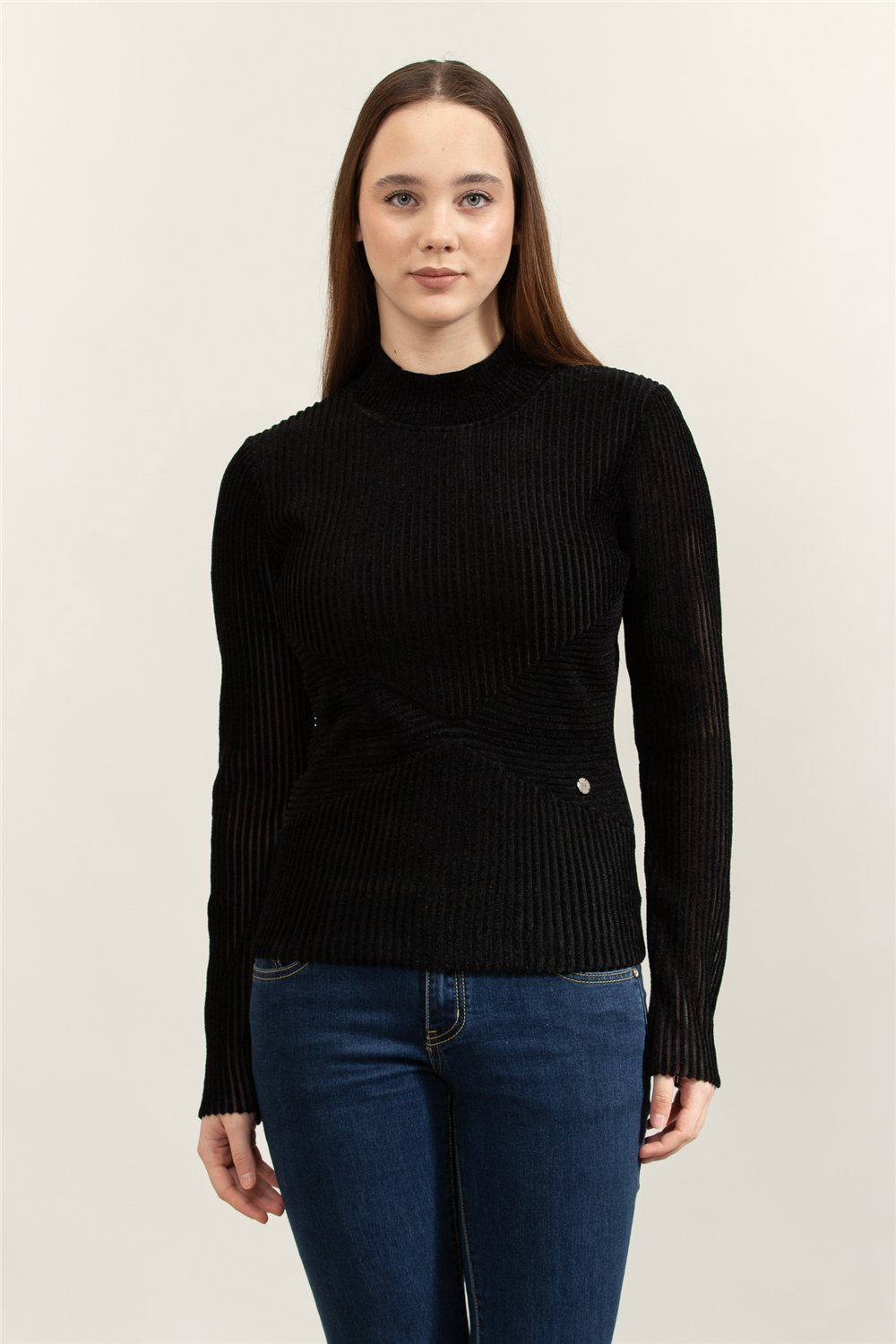 Karl Lagerfeld Elegant Flock Mock Neck Kadın Triko