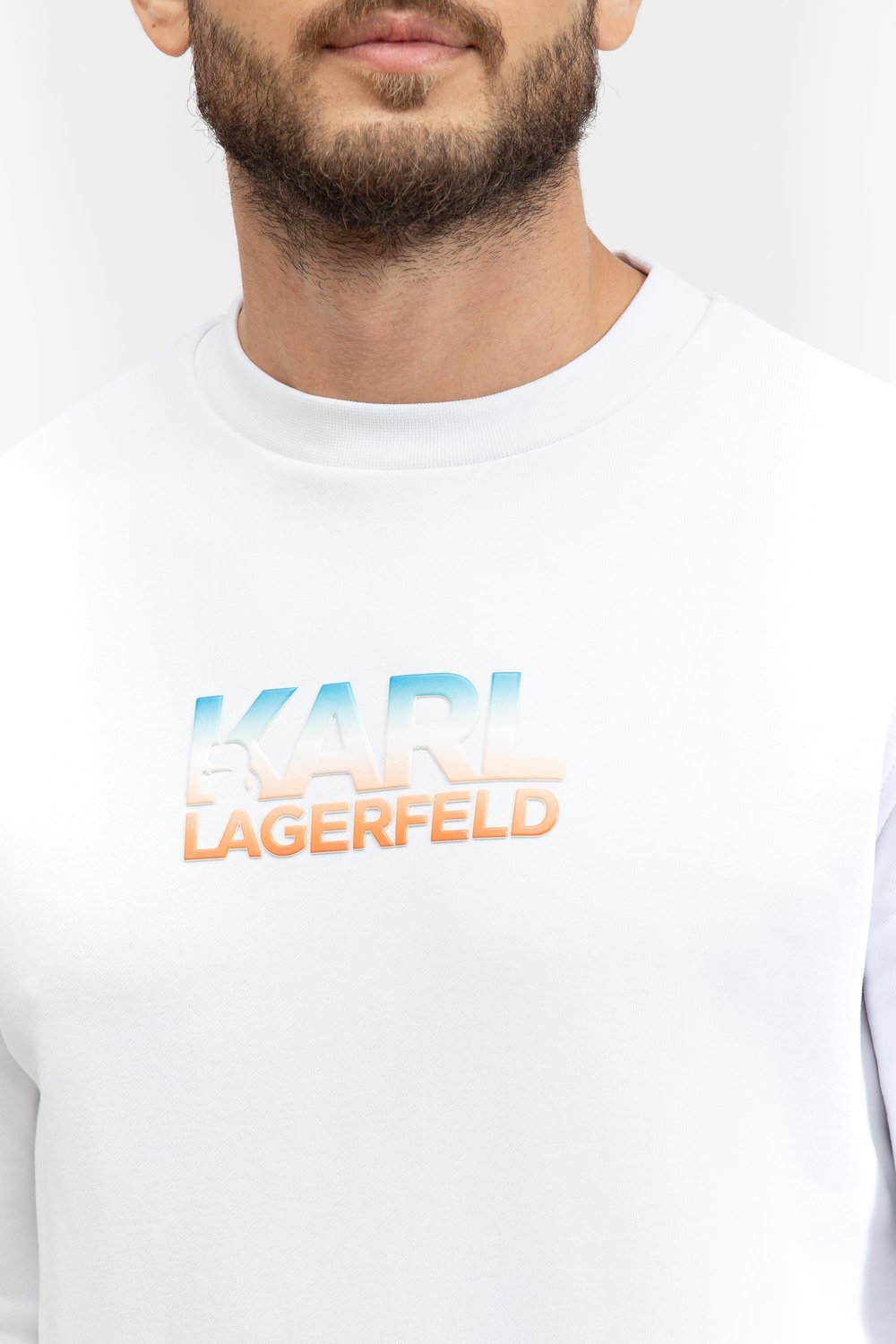 Karl Lagerfeld Erkek Bisiklet Yaka Sweatshirt Beyaz