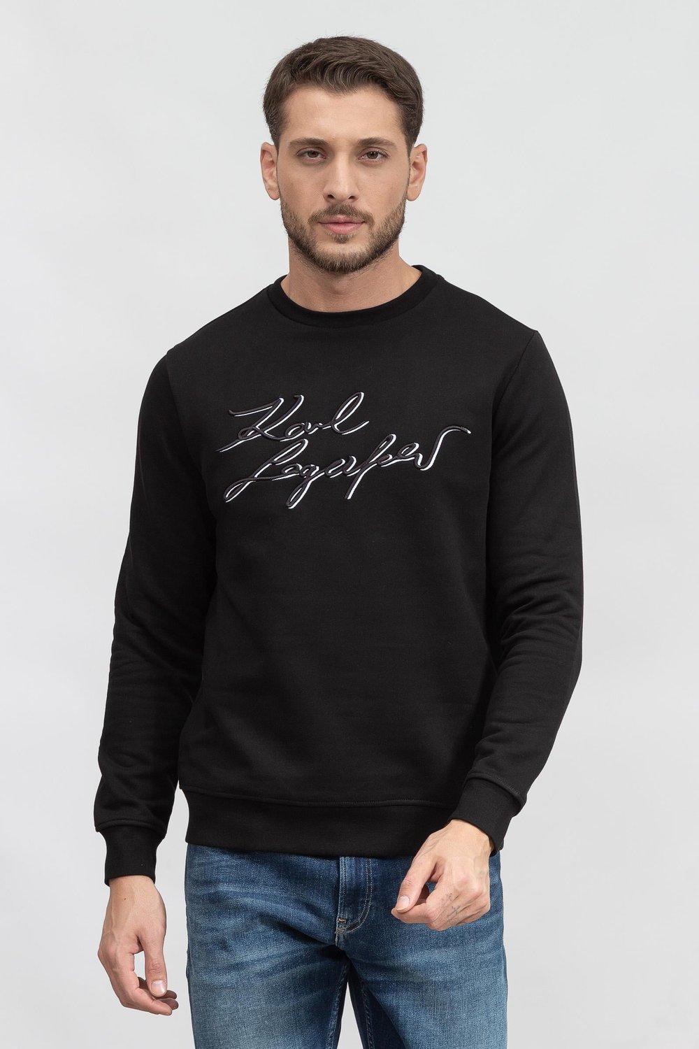 Karl Lagerfeld Erkek Bisiklet Yaka Sweatshirt Siyah