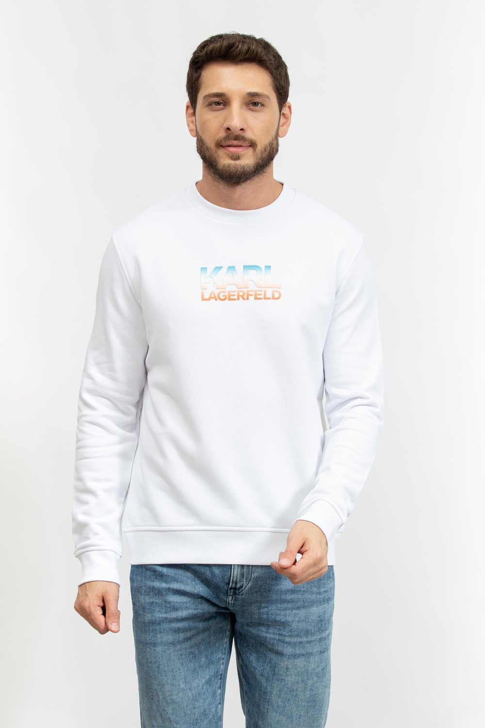 Karl Lagerfeld Erkek Bisiklet Yaka Sweatshirt Beyaz