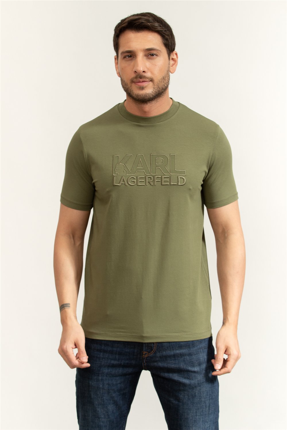 Karl Lagerfeld Erkek Bisiklet Yaka T-Shirt Yeşil