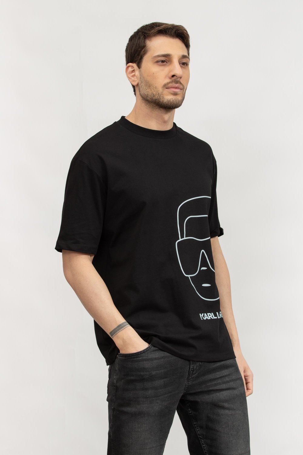 Karl Lagerfeld Erkek Bisiklet Yaka T-Shirt Siyah