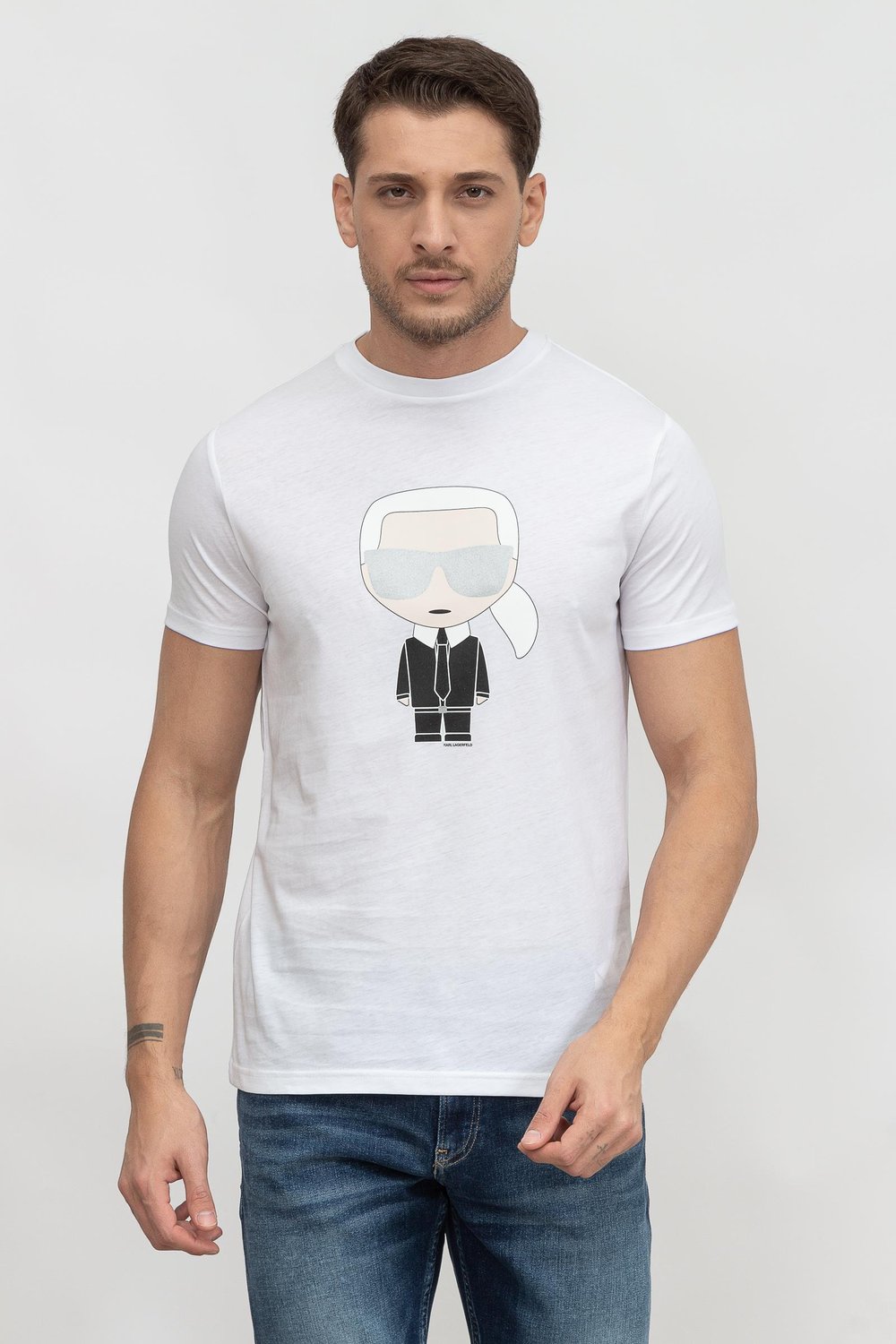 Karl Lagerfeld Erkek Bisiklet Yaka T-Shirt Beyaz
