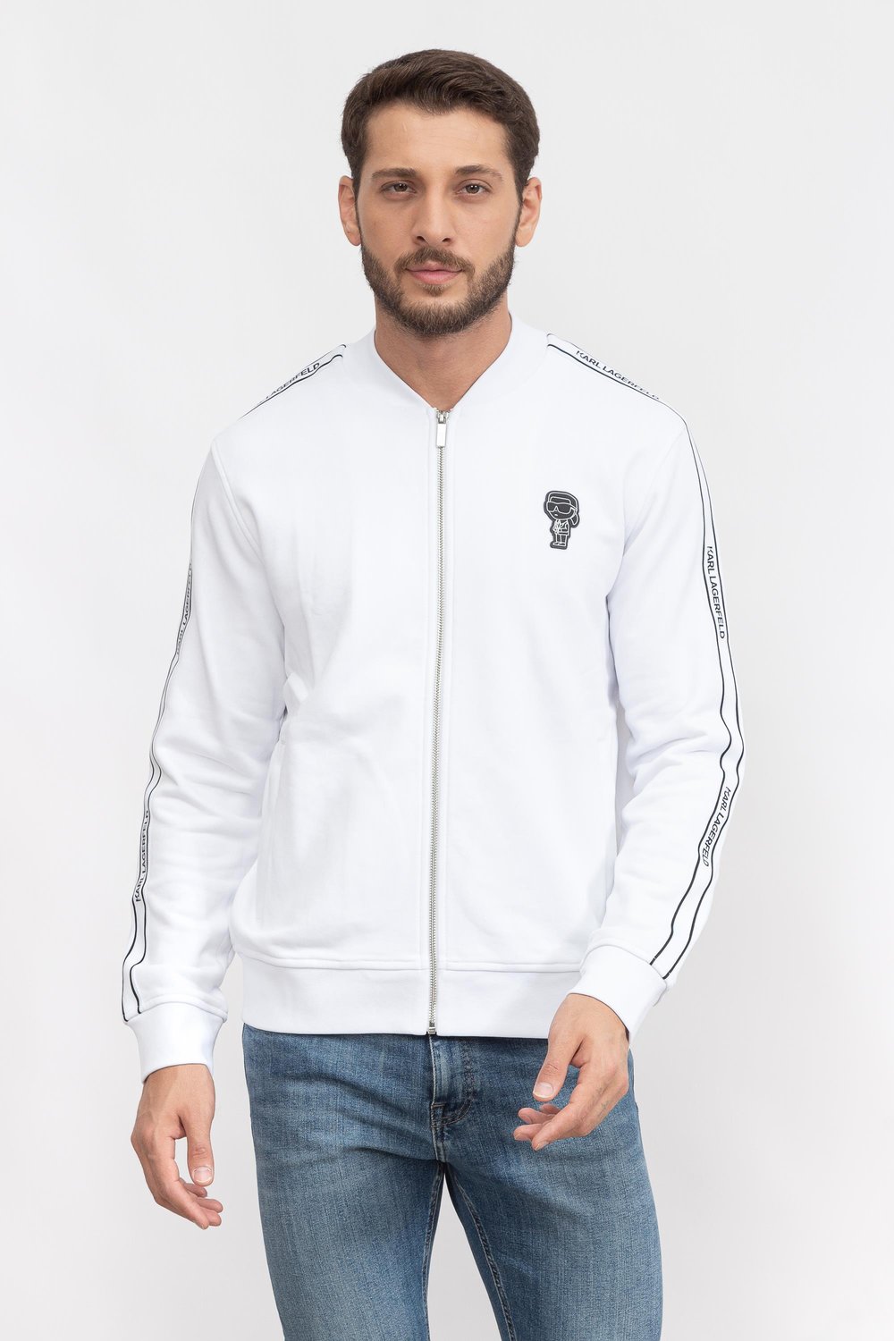 Karl Lagerfeld Erkek Fermuarlı Sweatshirt Beyaz