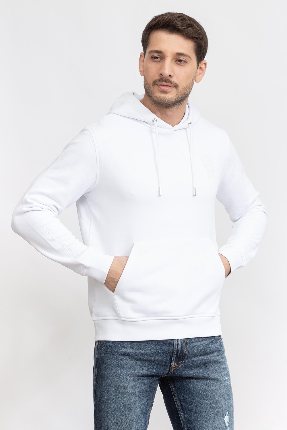 Karl Lagerfeld Erkek Kapüşonlu Sweatshirt Beyaz