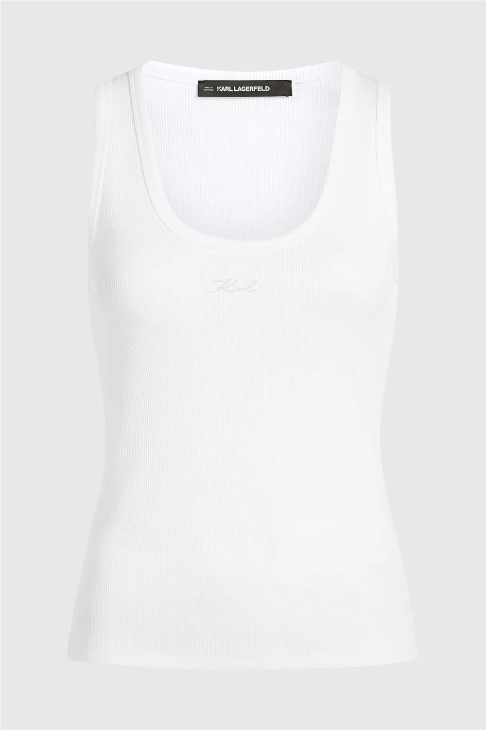 Karl Lagerfeld Essential Logo Commercial Tank Kadın Kolsuz T-Shirt Beyaz