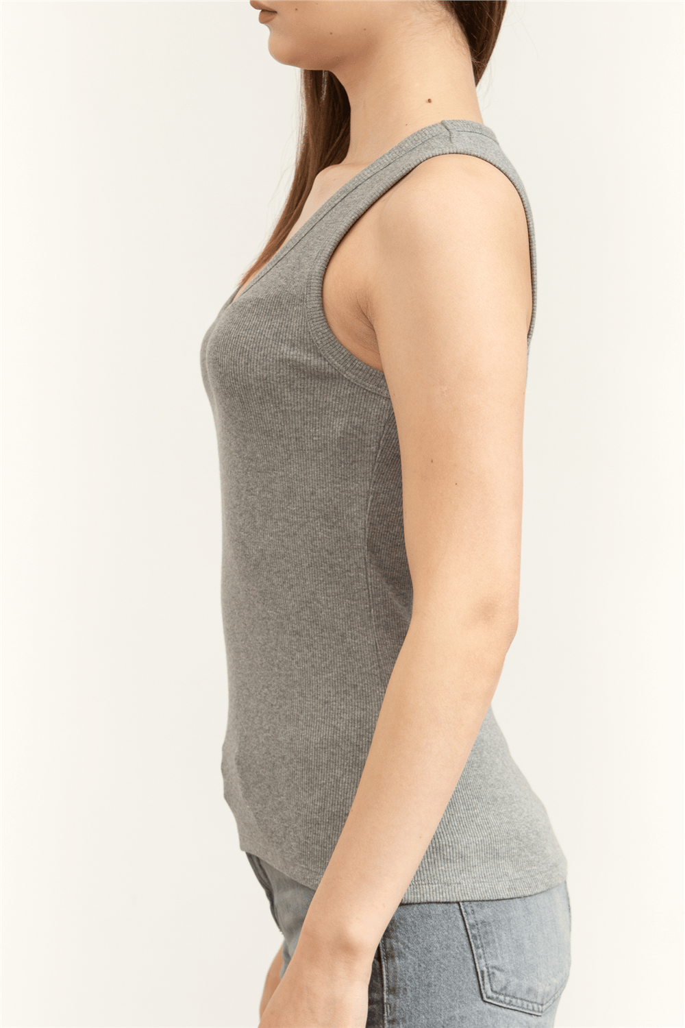 Karl Lagerfeld Essential Logo Commercial Tank Kadın Kolsuz T-Shirt Gri