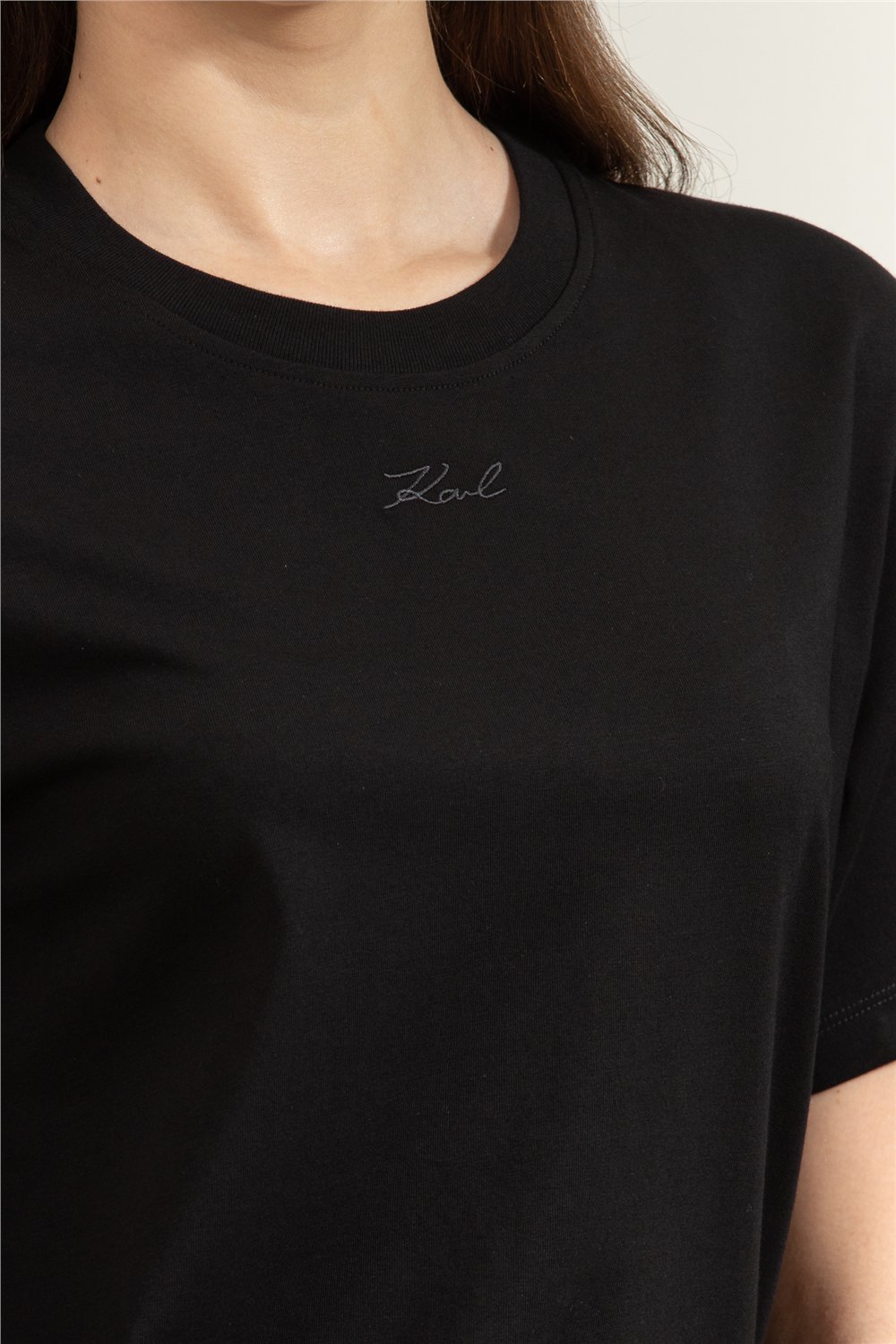 Karl Lagerfeld Essential Relaxed T-Shirt Kadın Bisiklet Yaka T-Shirt Siyah