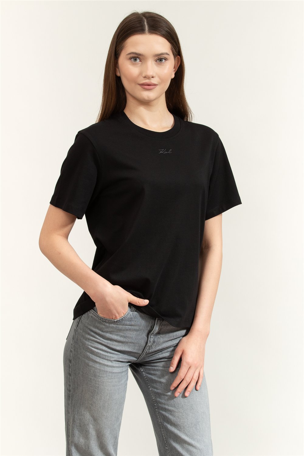 Karl Lagerfeld Essential Relaxed T-Shirt Kadın Bisiklet Yaka T-Shirt Siyah