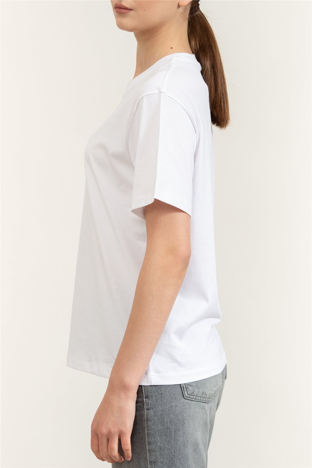 Karl Lagerfeld Essential Relaxed T-Shirt Kadın Bisiklet Yaka T-Shirt Beyaz