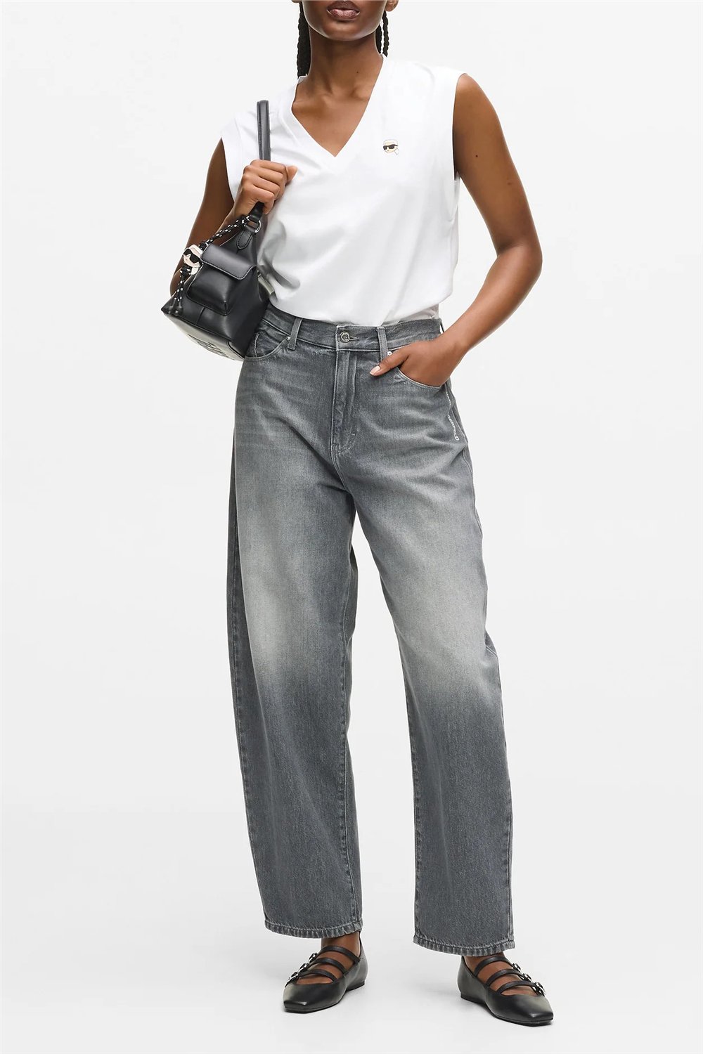 Karl Lagerfeld Ikon Barrel Denim Kadın Jean Pantolon Açık Gri