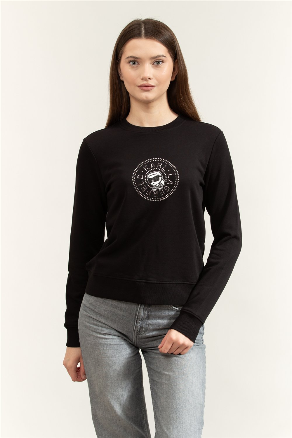 Karl Lagerfeld ikon Rs Circle Sweatshirt Kadın Bisiklet Yaka Sweatshirt Siyah