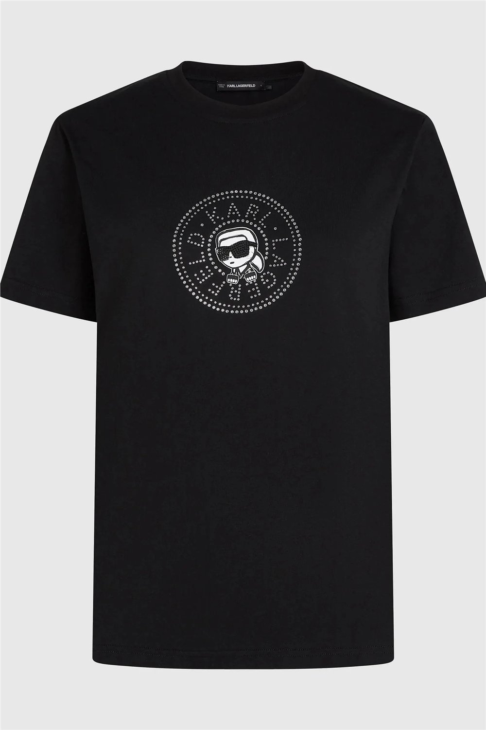 Karl Lagerfeld ikon Rs Circle T-Shirt Kadın Bisiklet Yaka T-Shirt Siyah