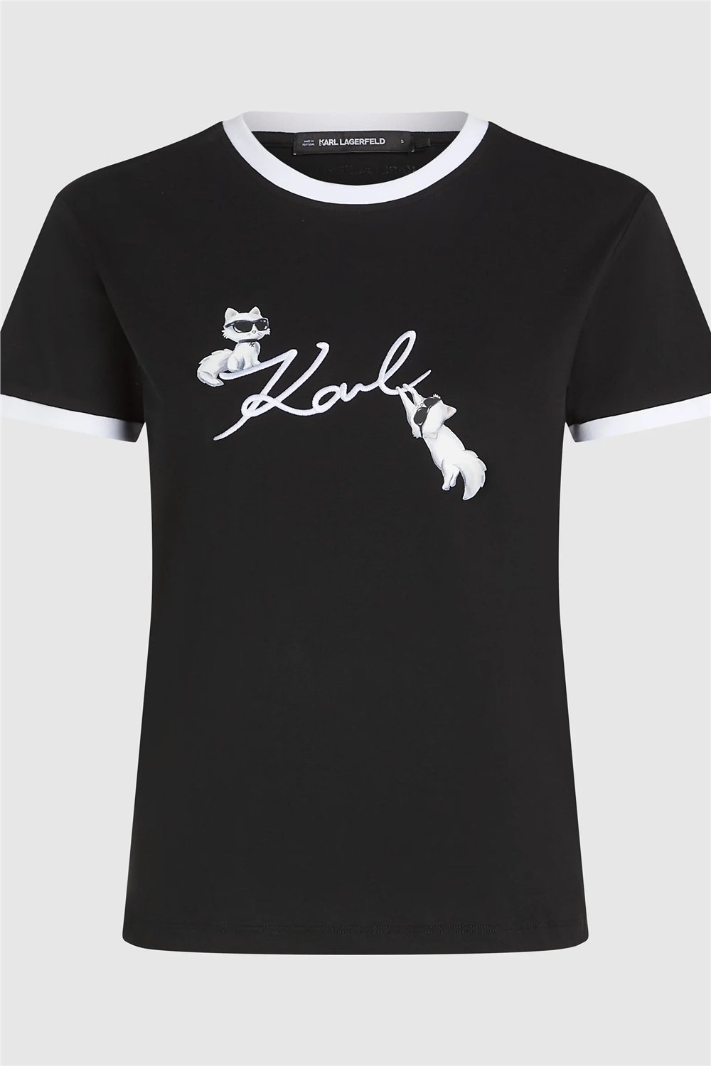 Karl Lagerfeld Ikon Signature Choupette Tee Kadın Bisiklet Yaka T-Shirt Siyah