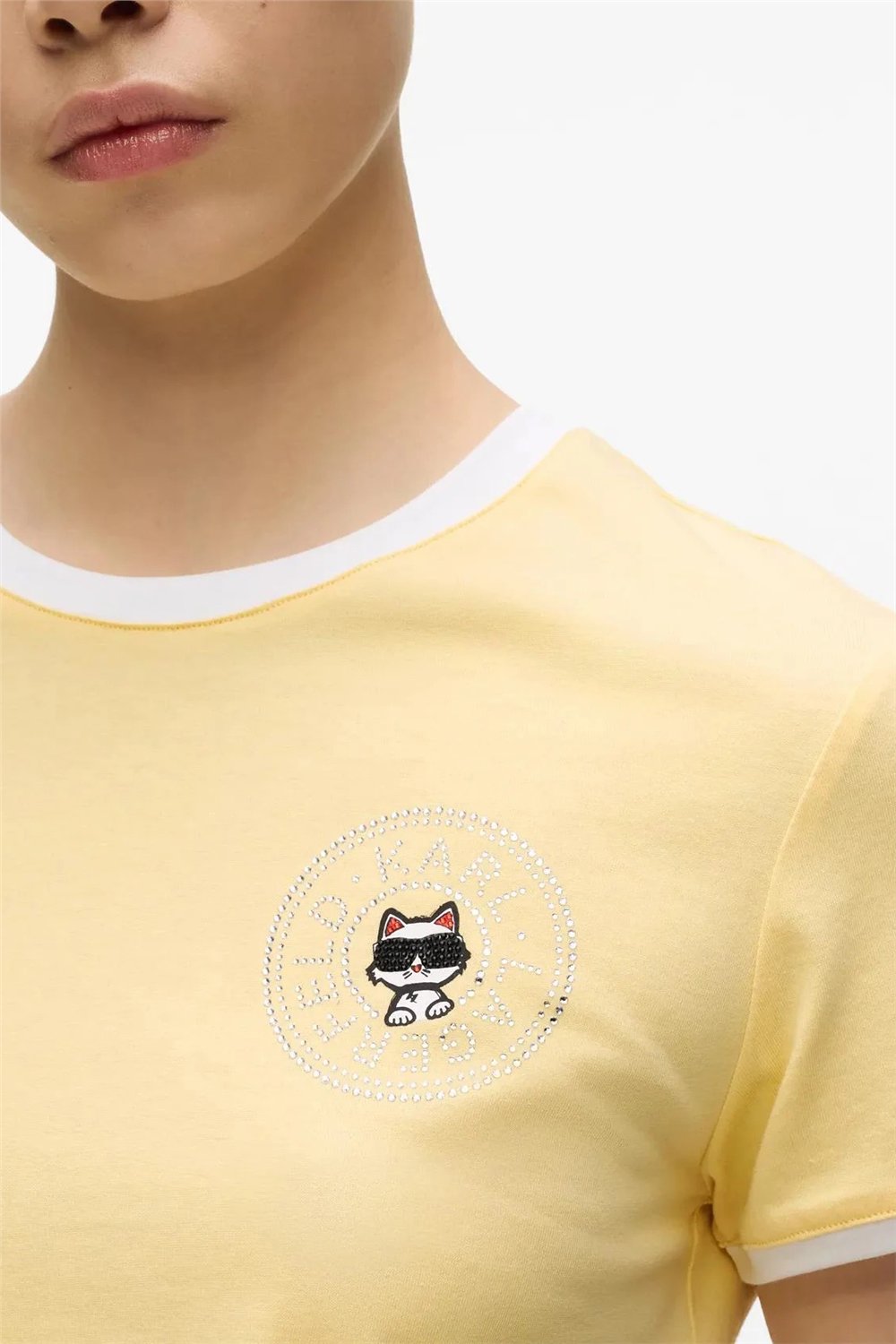Karl Lagerfeld ikon Small Circle T-Shirt Kadın Bisiklet Yaka T-Shirt