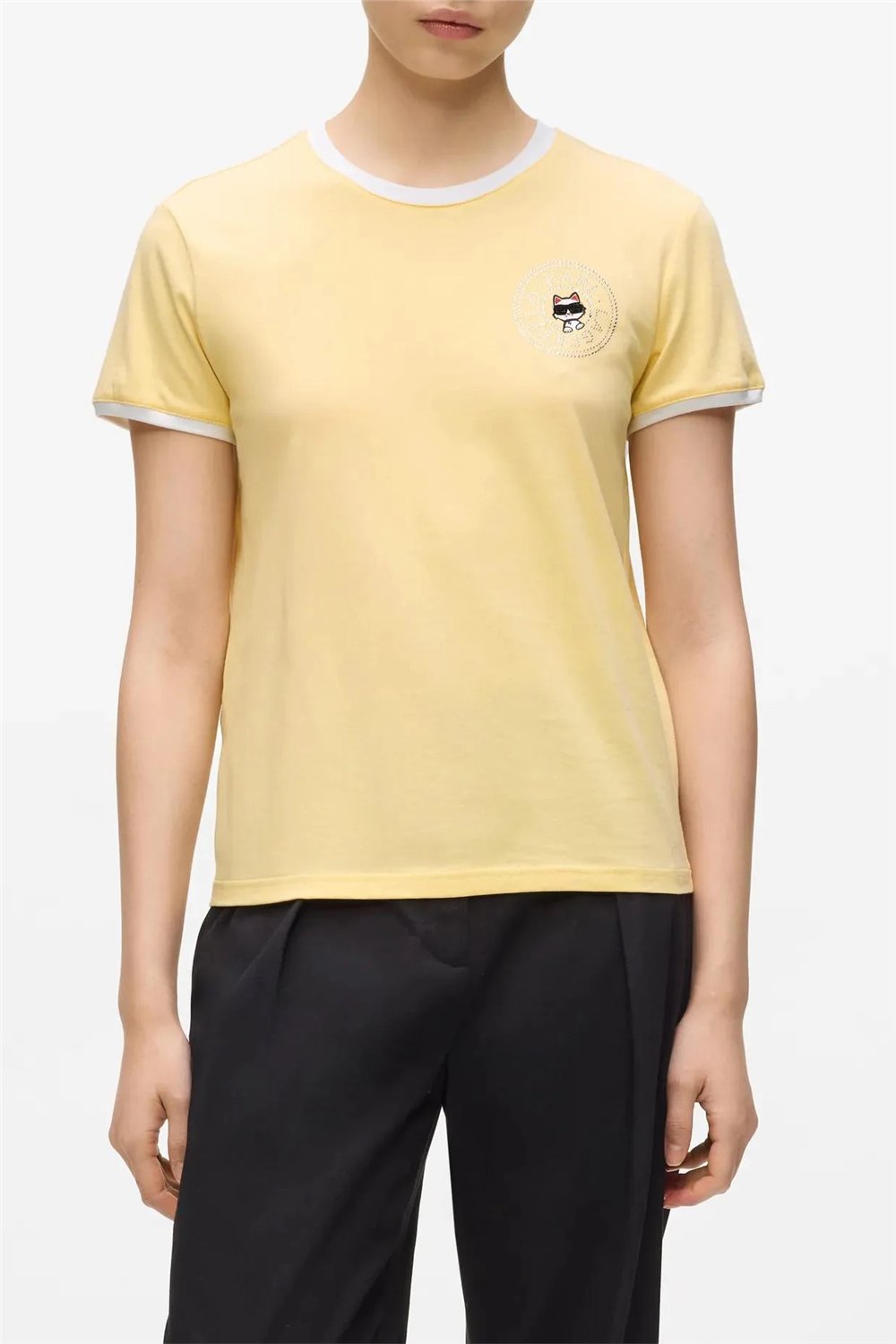 Karl Lagerfeld ikon Small Circle T-Shirt Kadın Bisiklet Yaka T-Shirt
