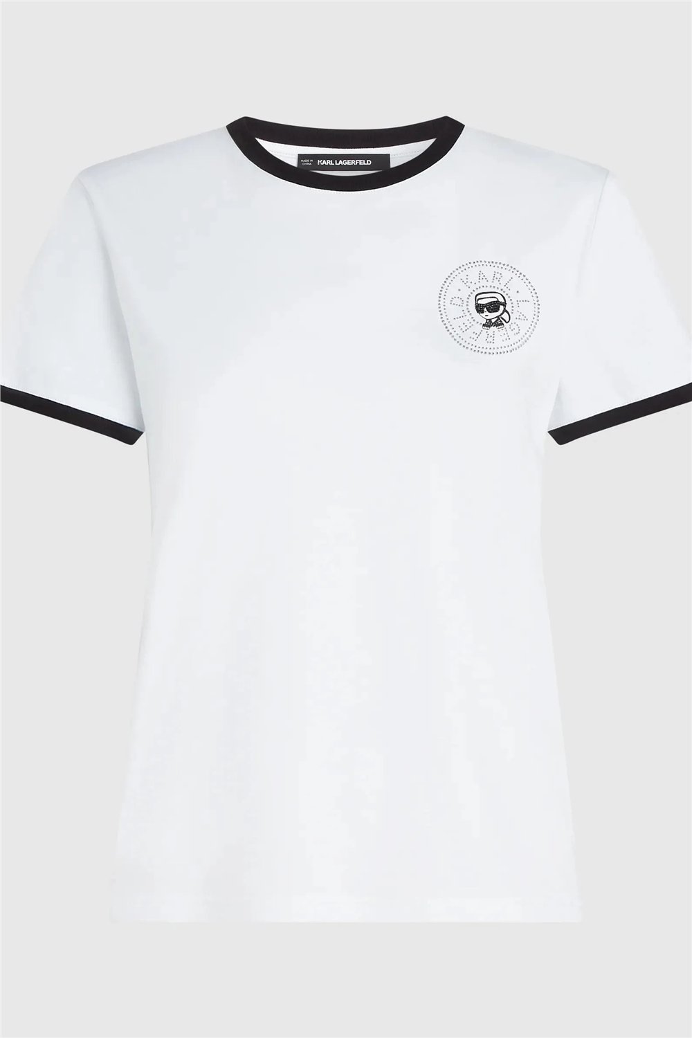 Karl Lagerfeld ikon Small Circle T-Shirt Kadın Bisiklet Yaka T-Shirt Siyah