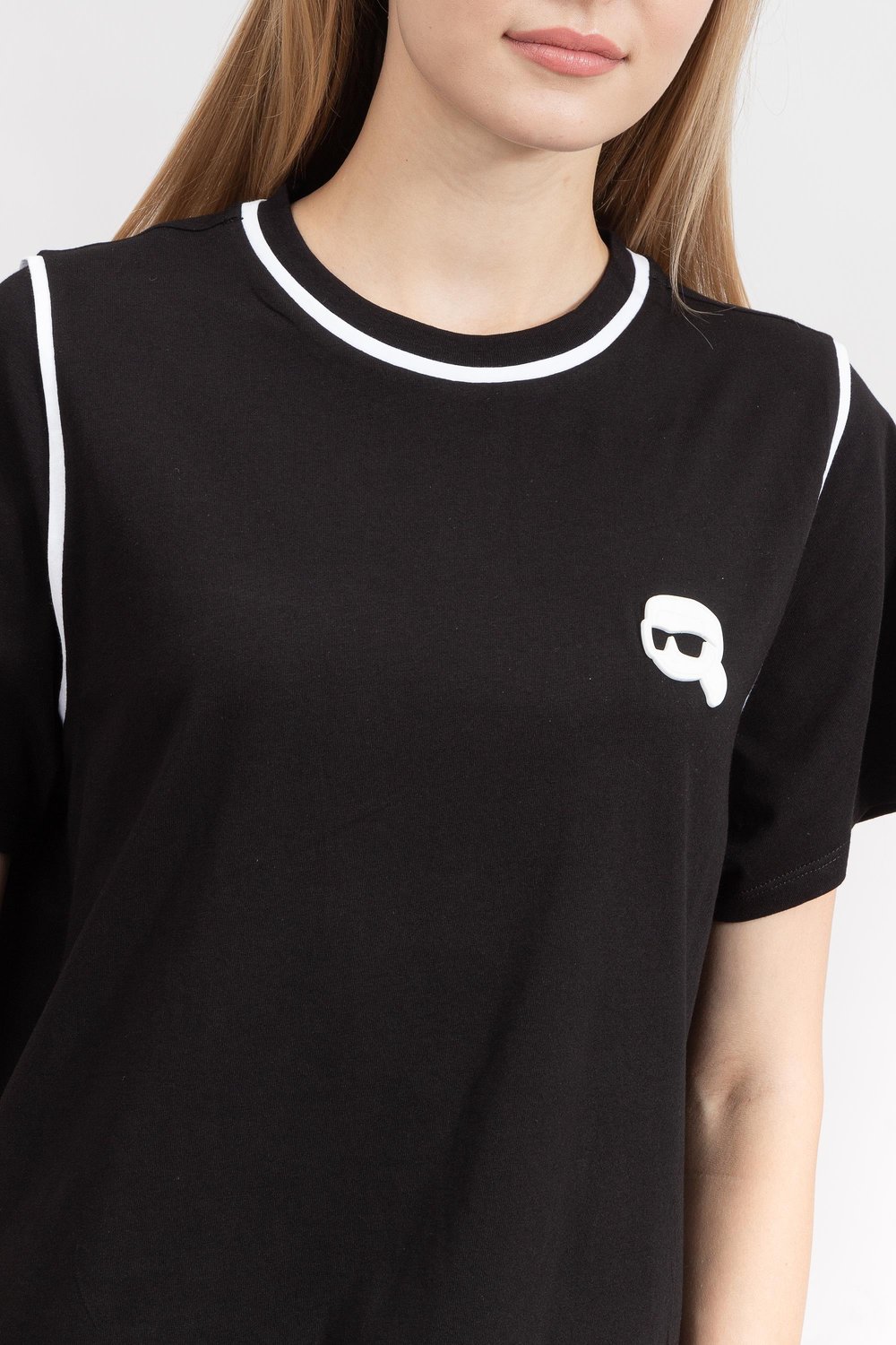 Karl Lagerfeld Ikonik Kadın Bisiklet Yaka T-Shirt Siyah