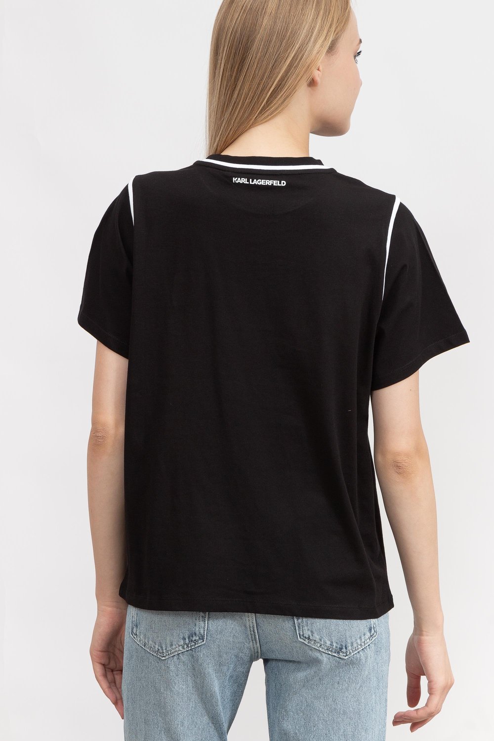 Karl Lagerfeld Ikonik Kadın Bisiklet Yaka T-Shirt Siyah