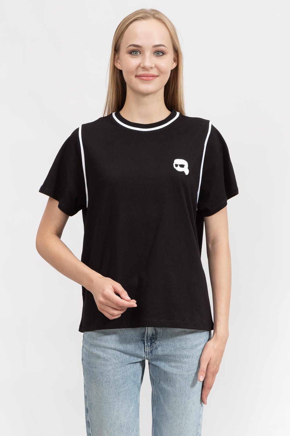 Karl Lagerfeld Ikonik Kadın Bisiklet Yaka T-Shirt Siyah