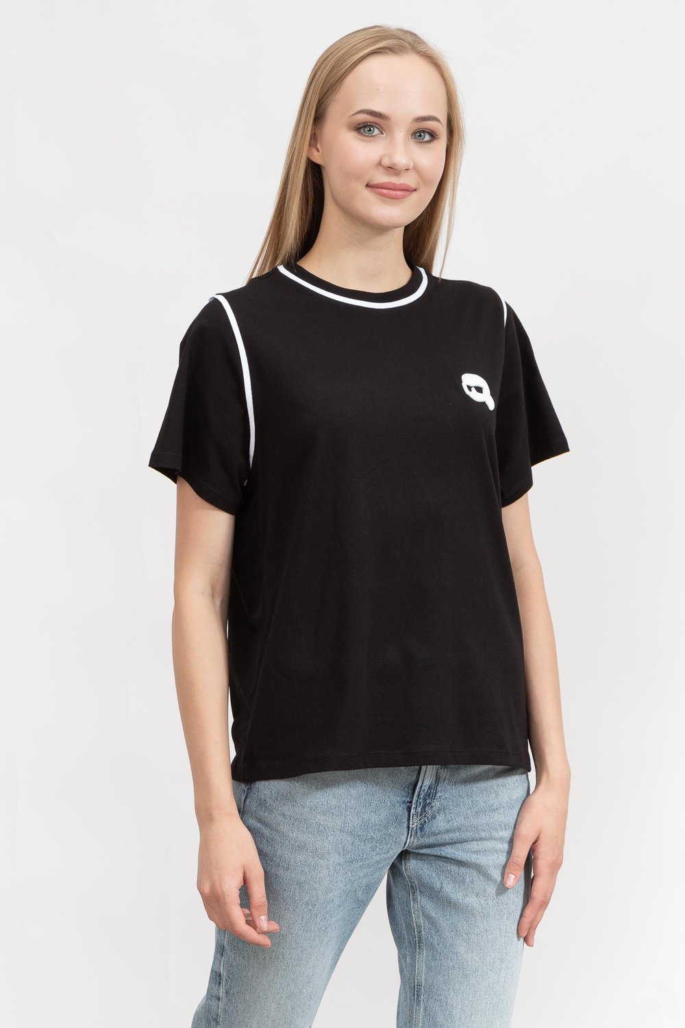 Karl Lagerfeld Ikonik Kadın Bisiklet Yaka T-Shirt Siyah