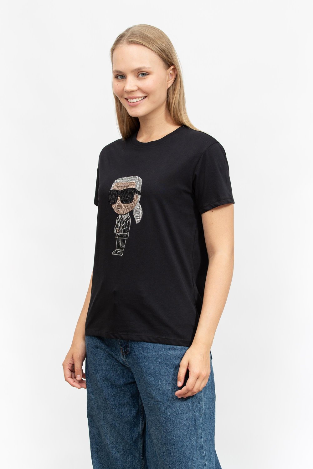 Karl Lagerfeld Kadın Bisiklet Yaka T-Shirt Siyah