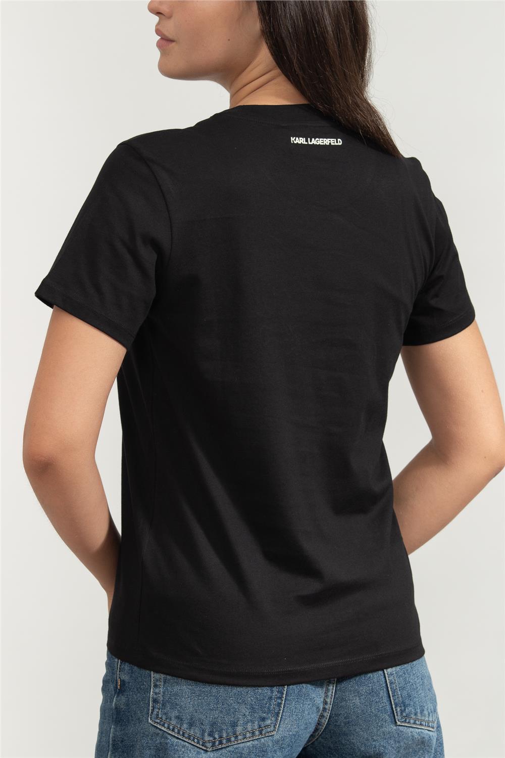Karl Lagerfeld Kadın Bisiklet Yaka T-Shirt Siyah