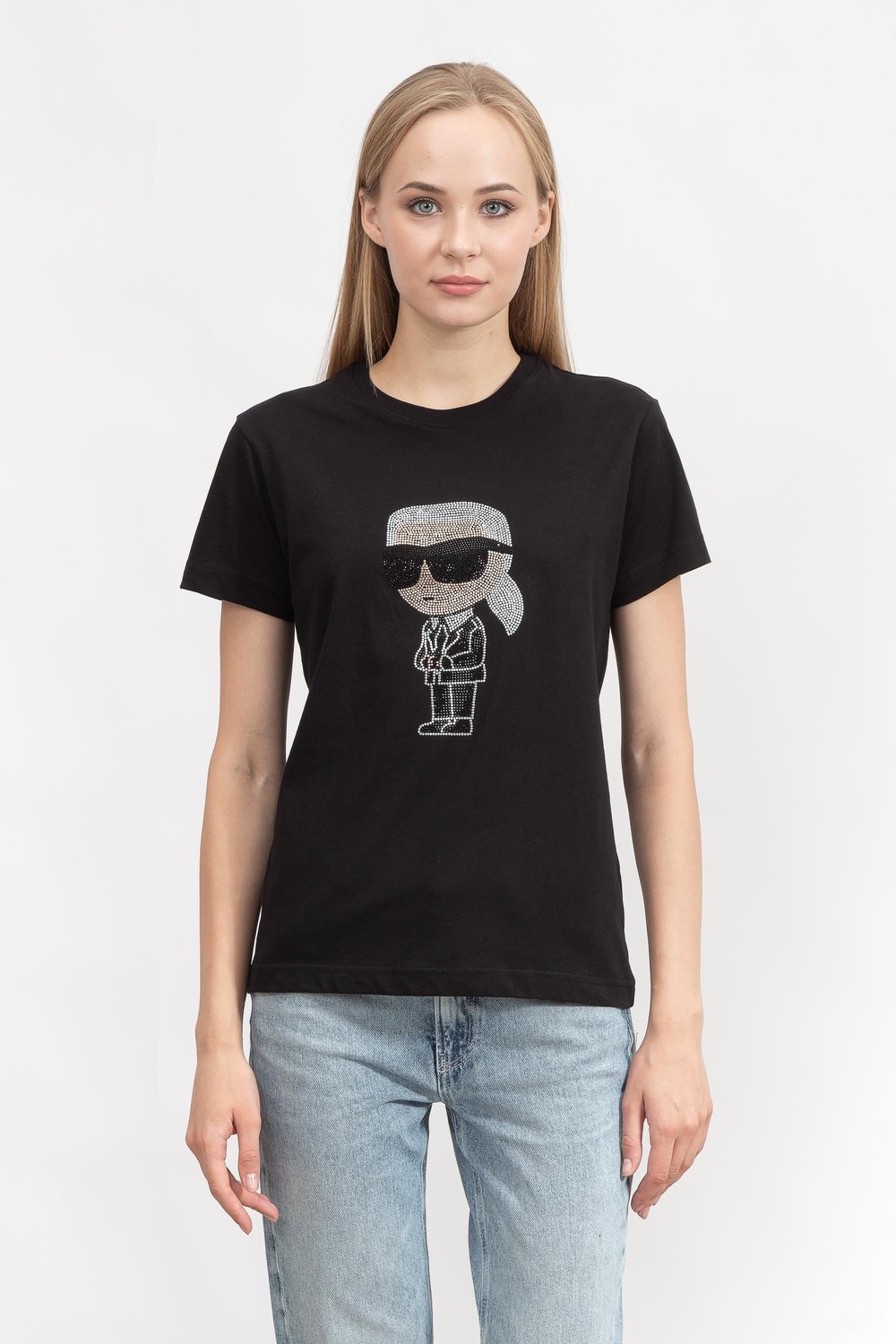 Karl Lagerfeld Kadın Bisiklet Yaka T-Shirt Siyah
