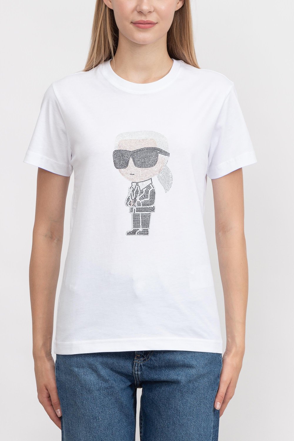 Karl Lagerfeld Kadın Bisiklet Yaka T-Shirt Beyaz