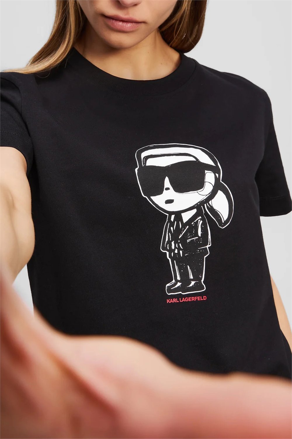 Karl Lagerfeld Kadın Bisiklet Yaka T-Shirt Siyah
