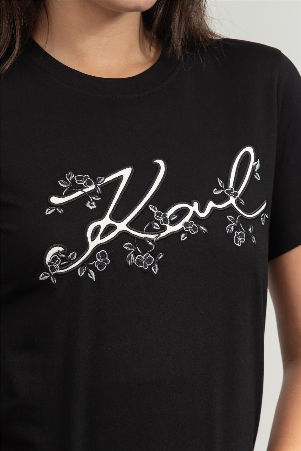 Karl Lagerfeld Kadın Bisiklet Yaka T-Shirt Siyah