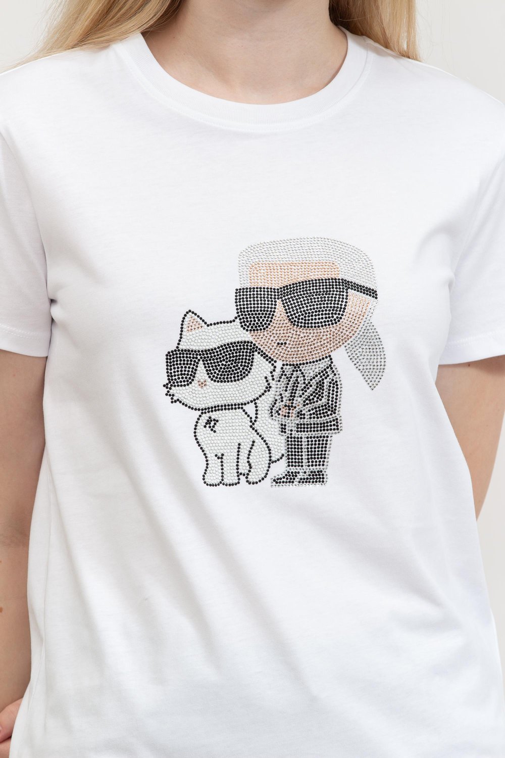 Karl Lagerfeld Ikon Rs Duo Kadın Bisiklet Yaka T-Shirt Beyaz