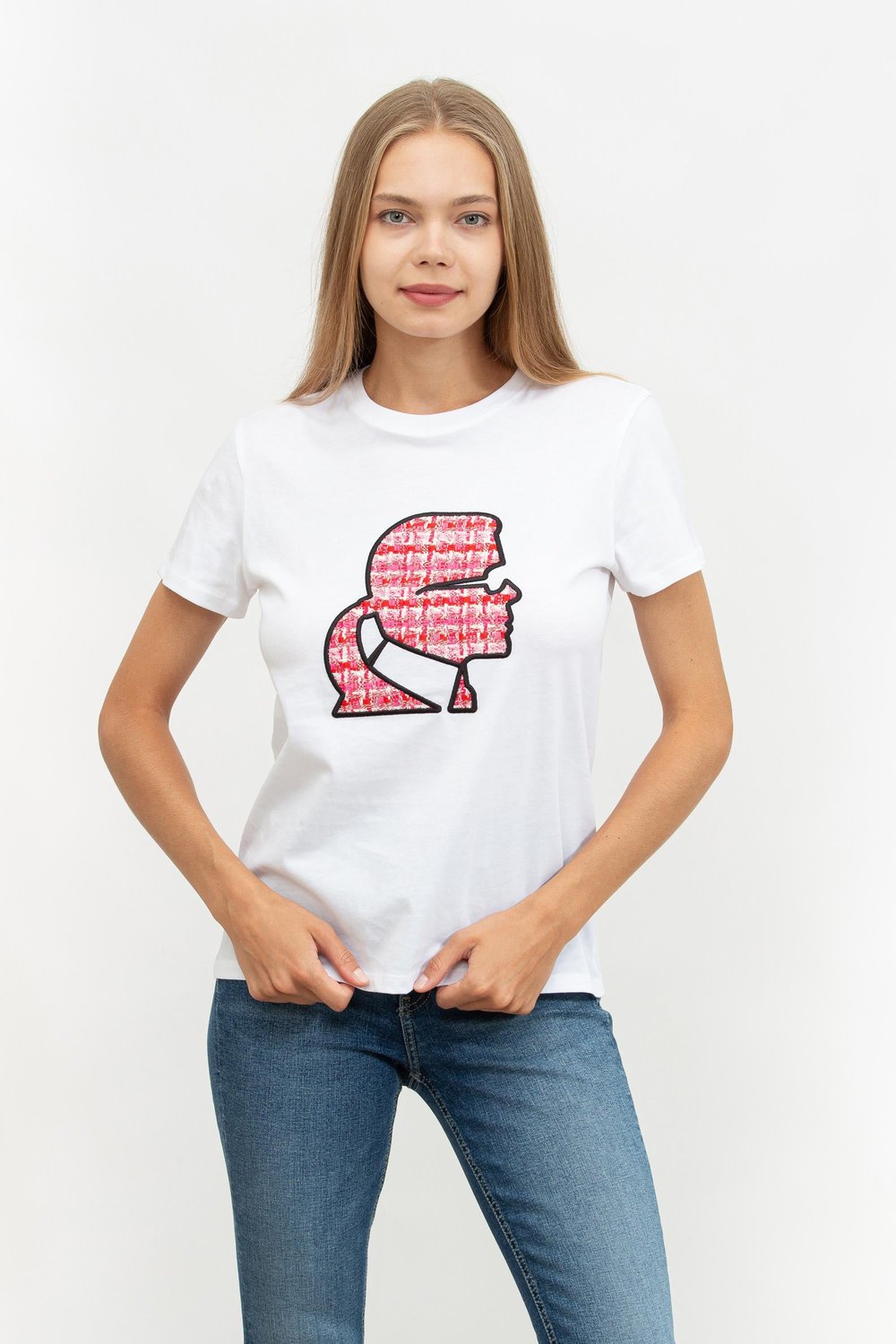Karl Lagerfeld Kadın Bisiklet Yaka T-Shirt Beyaz