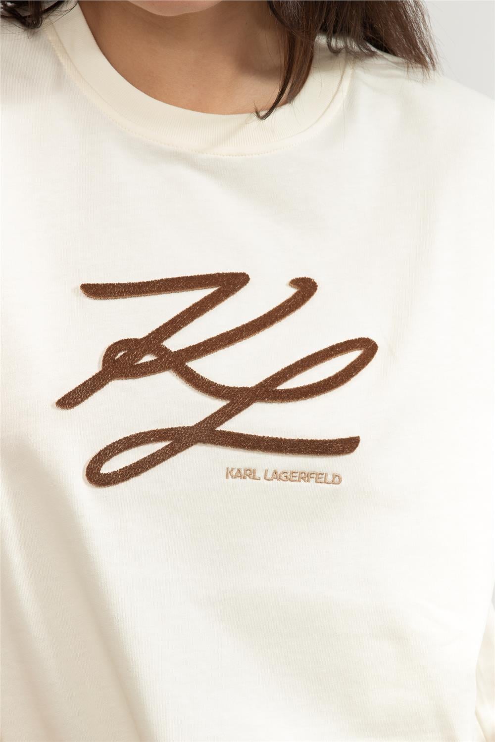 Karl Lagerfeld Kadın Bisiklet Yaka T-Shirt Krem
