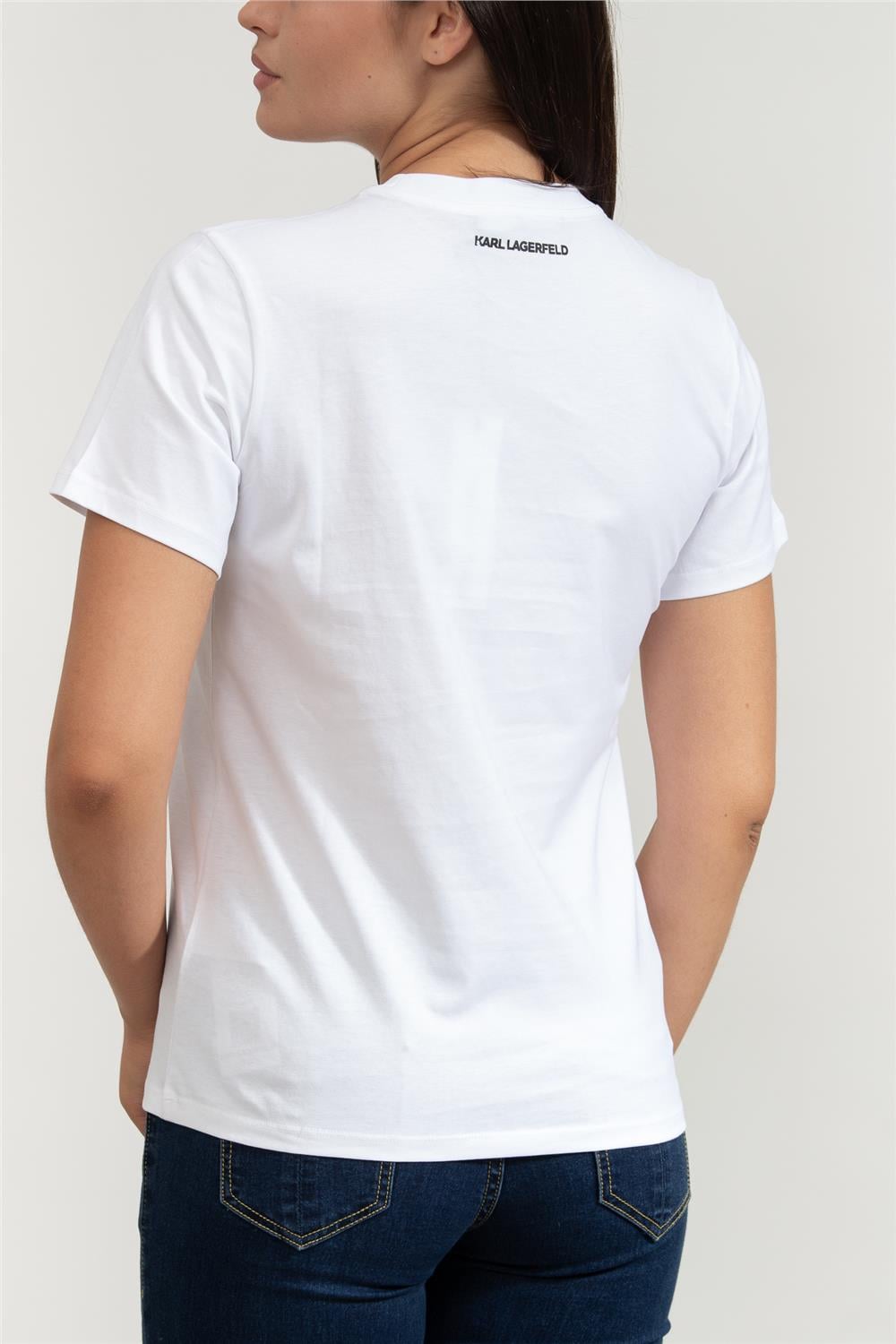 Karl Lagerfeld Kadın Bisiklet Yaka T-Shirt Beyaz