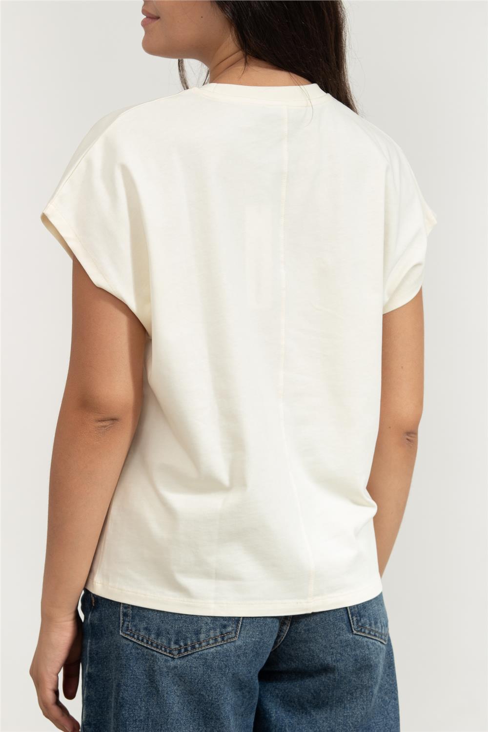 Karl Lagerfeld Kadın Bisiklet Yaka T-Shirt Krem