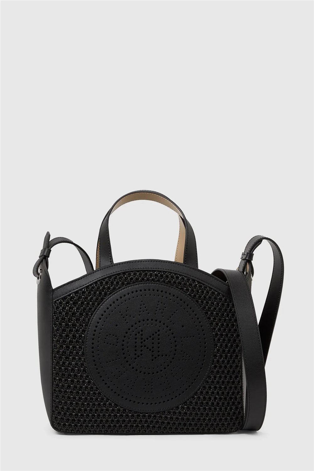 Karl Lagerfeld K/Circle Sm Tote Raffia Mesh Kadın Mini Omuz Çantası Siyah