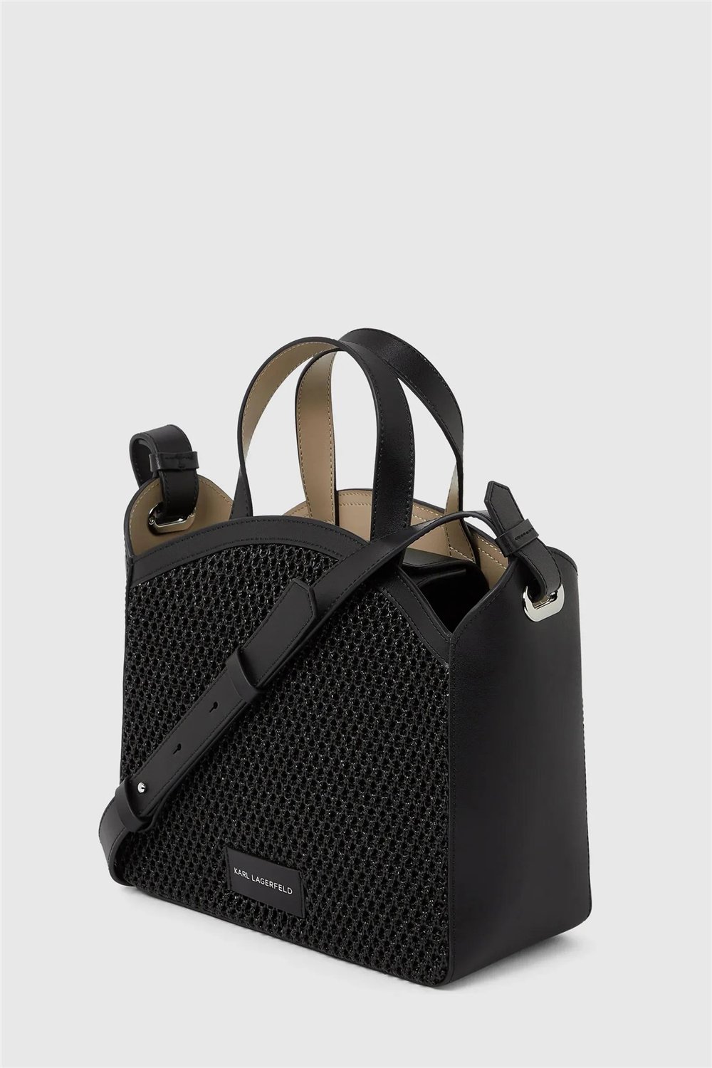 Karl Lagerfeld K/Circle Sm Tote Raffia Mesh Kadın Mini Omuz Çantası Siyah