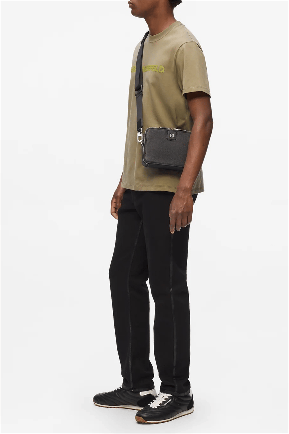 Karl Lagerfeld K/Monogram Leather Erkek Reporter Çanta Siyah