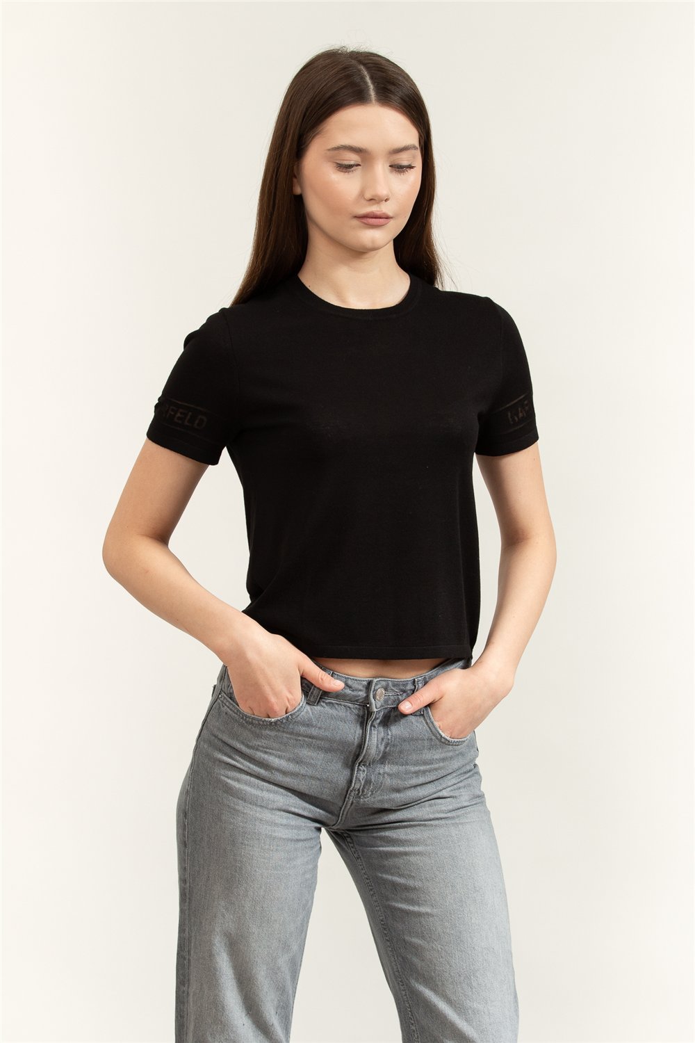 Karl Lagerfeld Lightweight Logo Knit Top Kadın Triko Siyah