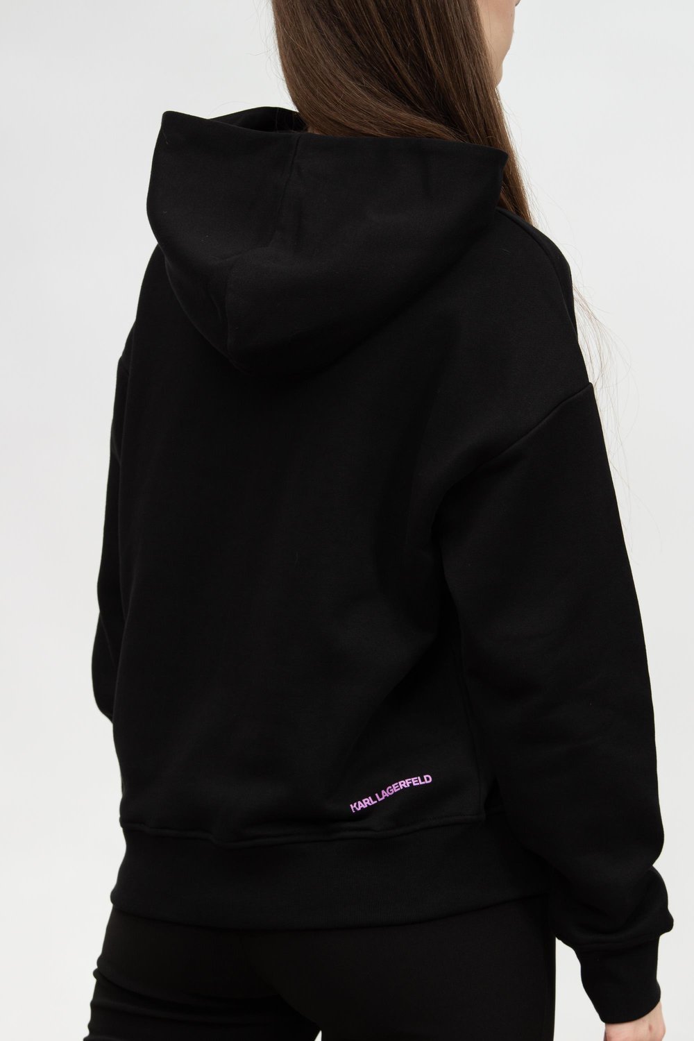 Karl Lagerfeld Logo Kadın Kapüşonlu Sweatshirt Siyah