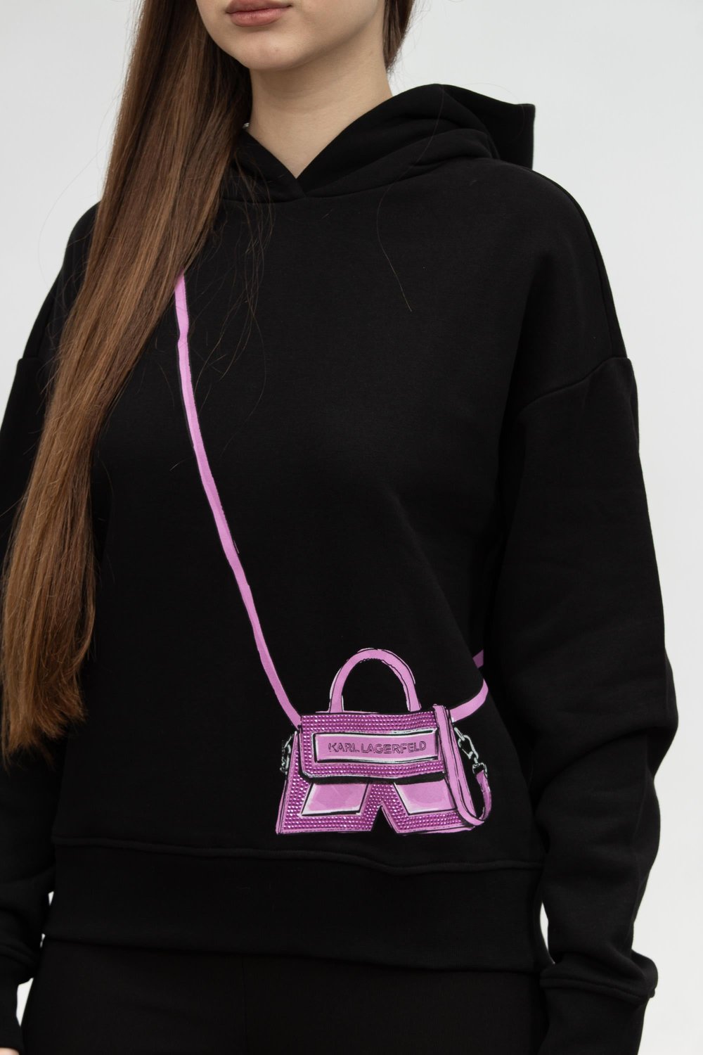 Karl Lagerfeld Logo Kadın Kapüşonlu Sweatshirt Siyah