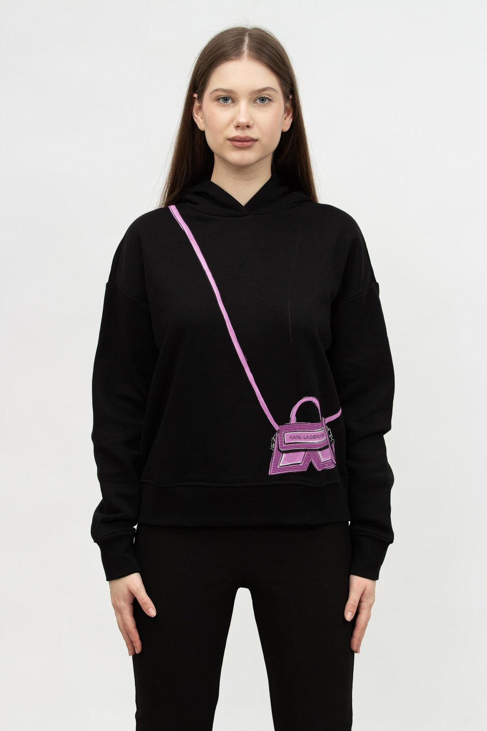 Karl Lagerfeld Logo Kadın Kapüşonlu Sweatshirt Siyah
