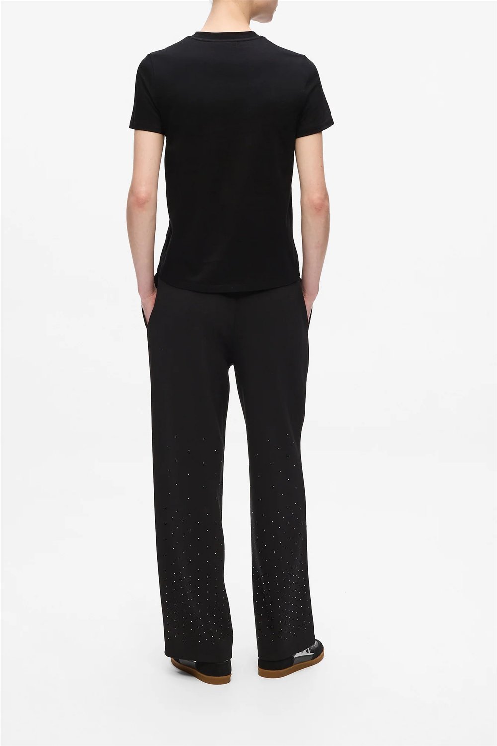 Karl Lagerfeld Rhinestone Rain Kadın Bisiklet Yaka T-Shirt Siyah