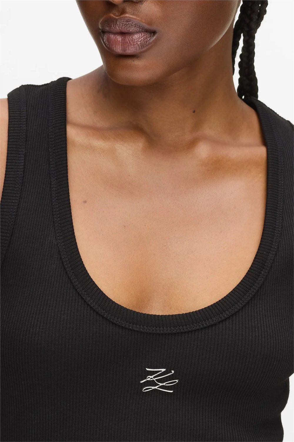 Karl Lagerfeld Ribbed Tank Top Kadın Kolsuz T-Shirt Siyah