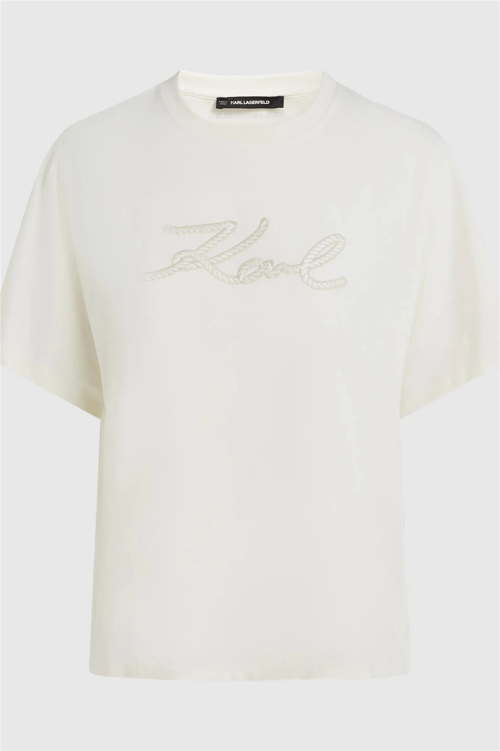 Karl Lagerfeld Rope Logo T-Shirt Kadın Bisiklet Yaka T-Shirt Krem