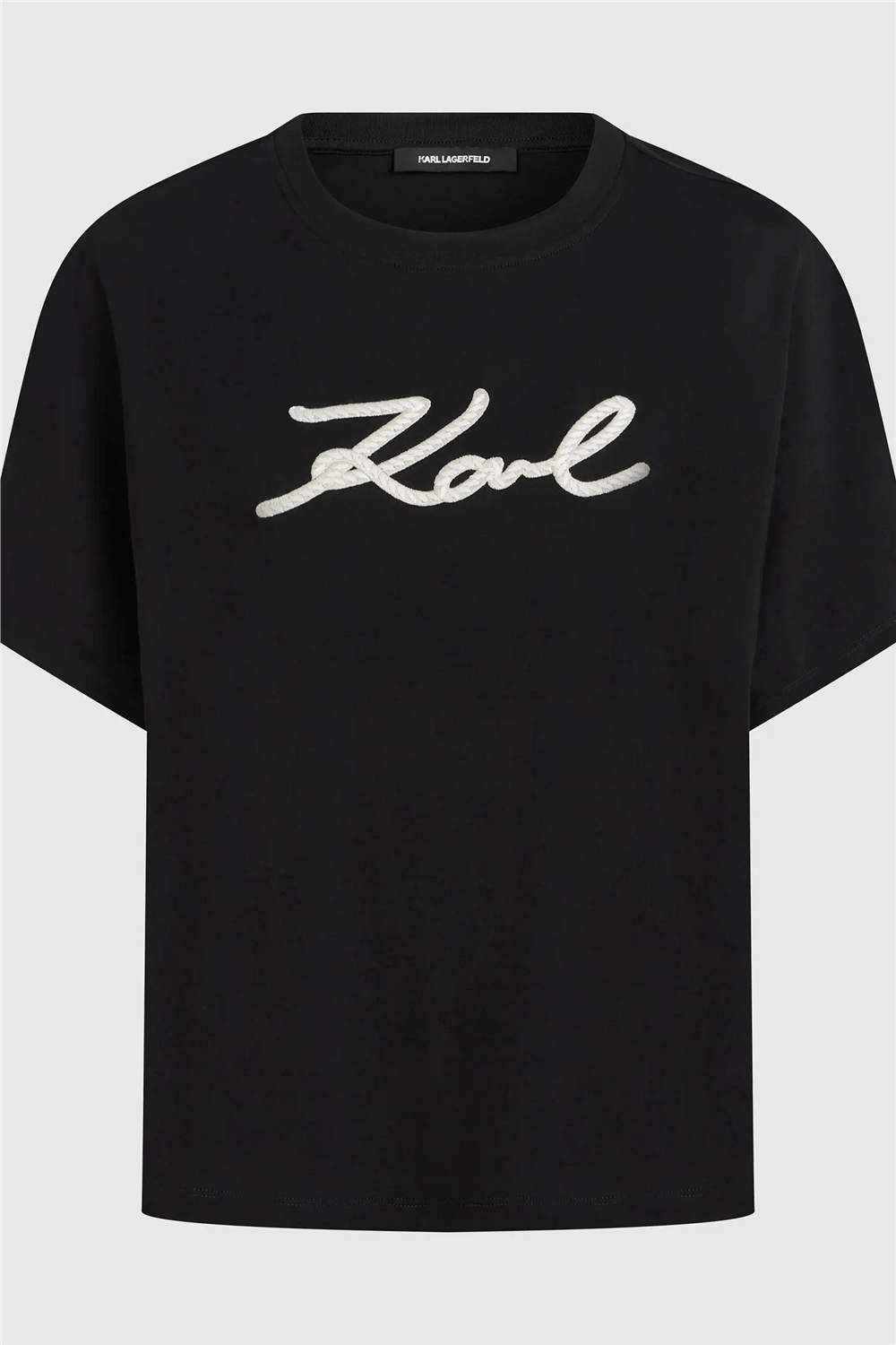 Karl Lagerfeld Rope Logo T-Shirt Kadın Bisiklet Yaka T-Shirt Siyah