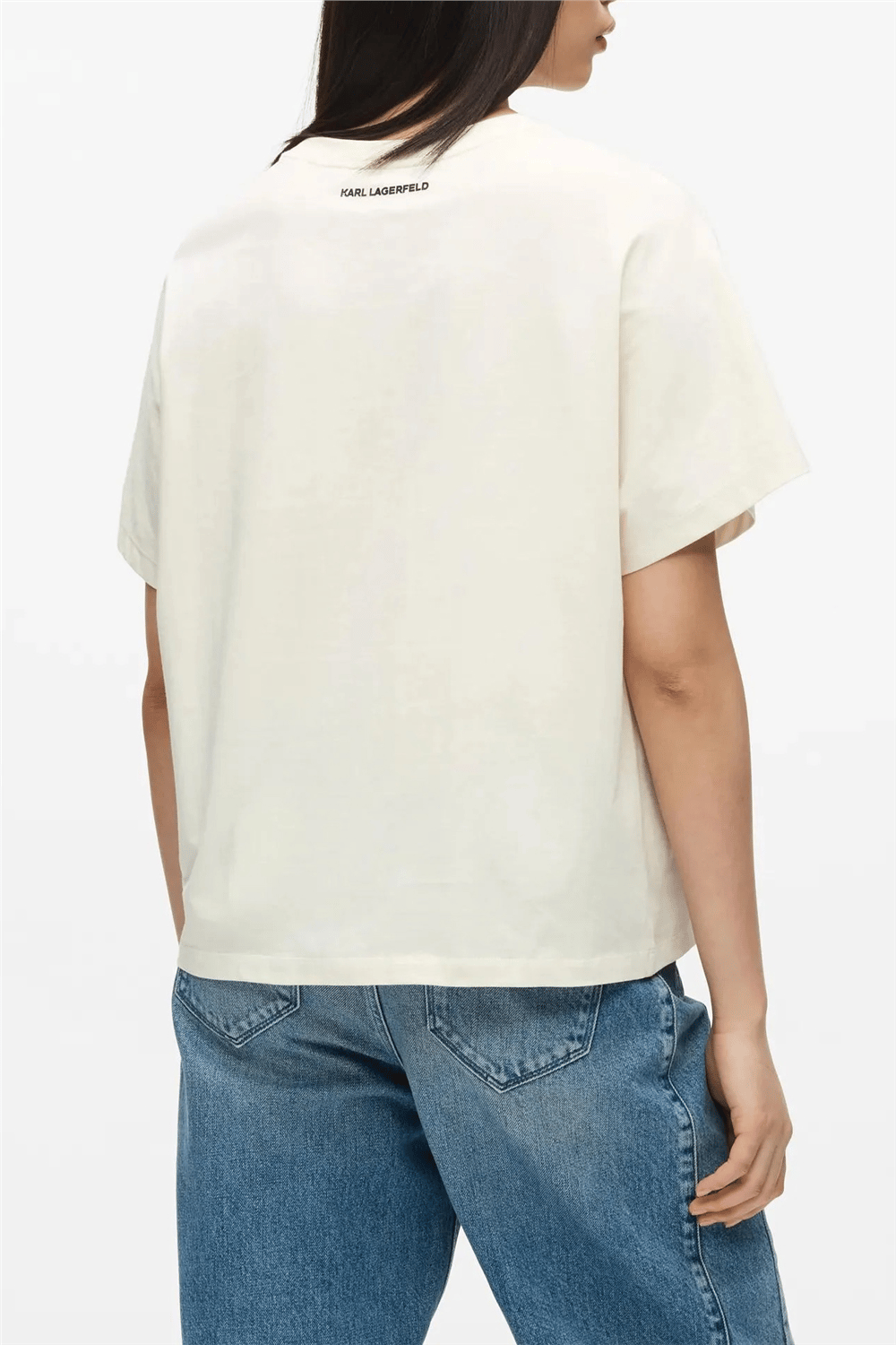 Karl Lagerfeld Rope Logo T-Shirt Kadın Bisiklet Yaka T-Shirt Krem