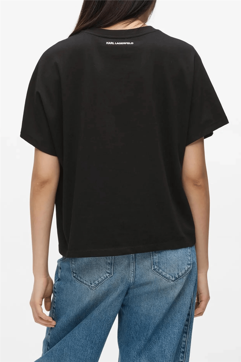 Karl Lagerfeld Rope Logo T-Shirt Kadın Bisiklet Yaka T-Shirt Siyah