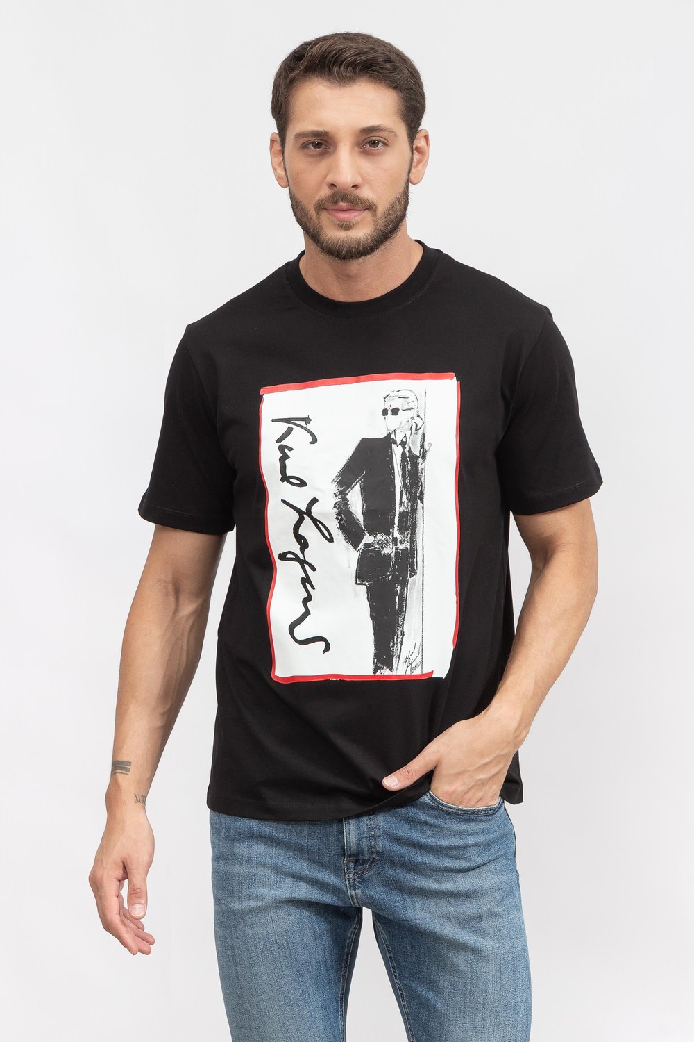 Karl Lagerfeld Series Erkek Bisiklet Yaka T-Shirt Siyah